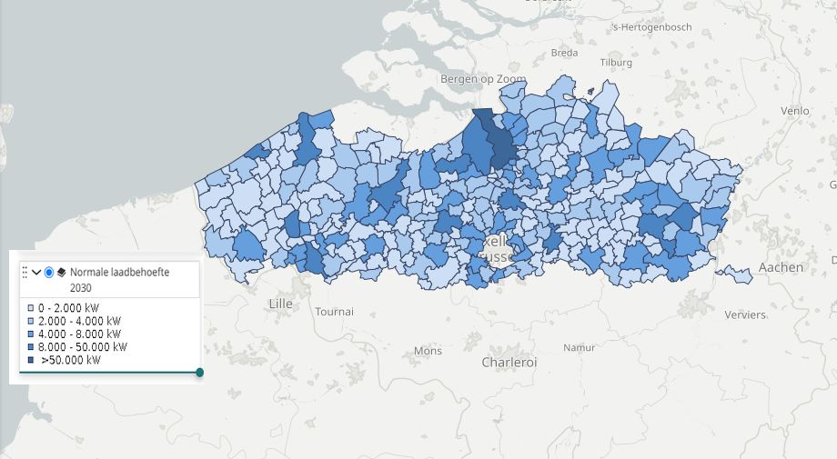 Normale laadbehoefte in 2030 (personenwagens).